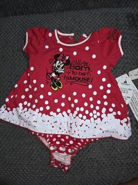 Disney Baby Red Minnie Mouse Polka Dot Dress Bodysuit